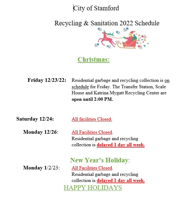 2022 Holiday Recycling and Sanitation Schedule 