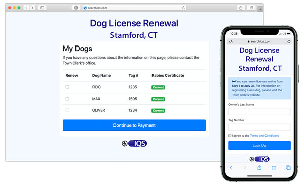Screenshot of the Dog License Renewal Portal