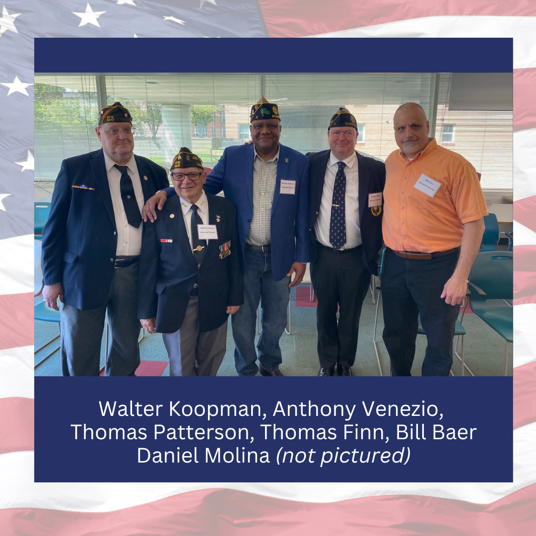 Photo of the veteran honorees: Walter Koopman, Anthony Venezio,  Thomas Patterson, Thomas Finn, Bill Baer Daniel Molina (not pictured)