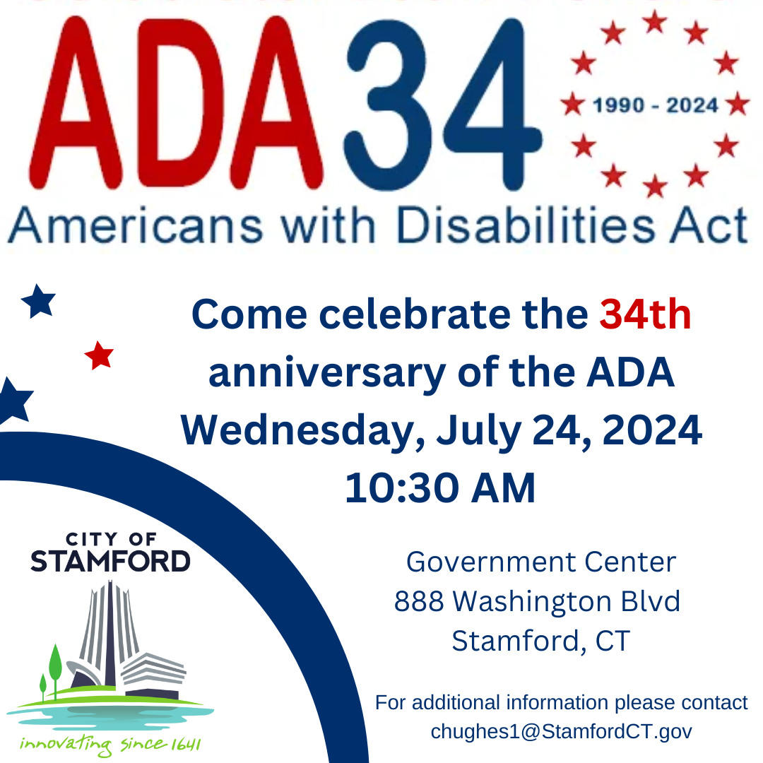 An invite for the ADA 34 event on Wednesday July 24th at 10:30 am